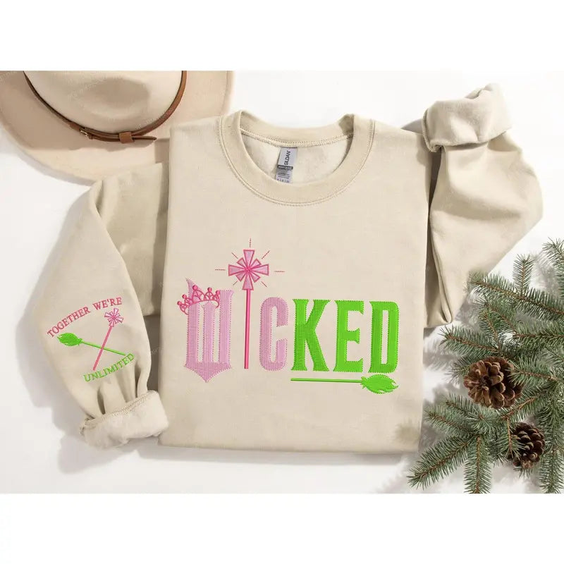 Wicked Embroidery Sweatshirt, Elphaba Glinda Embroidered Sweatshirt