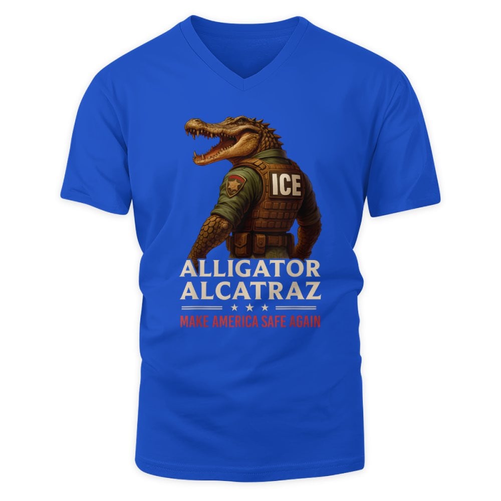 Alligator Alcatraz Funny Florida Everglades Dark Humor ICE V Neck