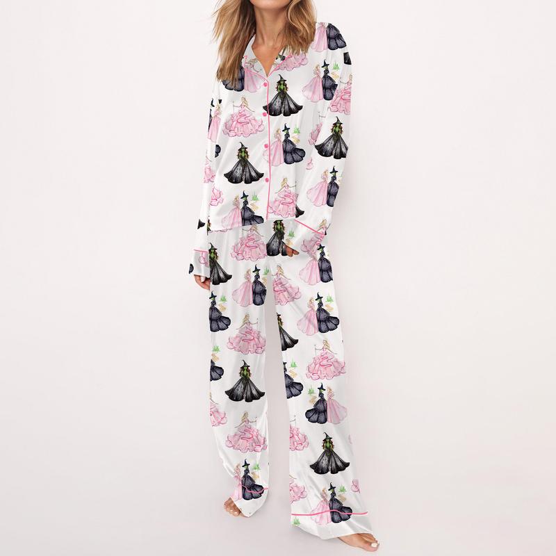 Wicked Print Satin Pajama Set For Women
