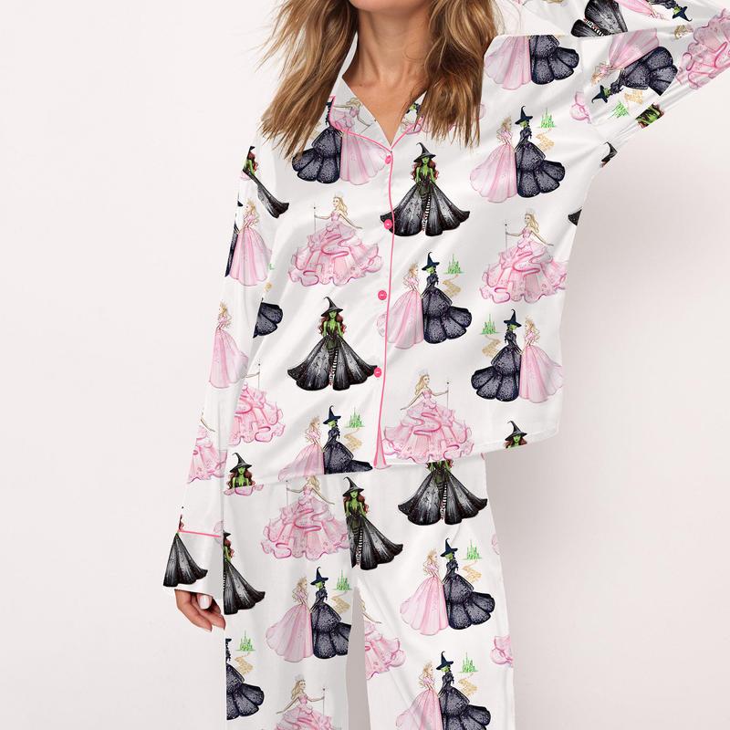 Wicked Print Satin Pajama Set For Women