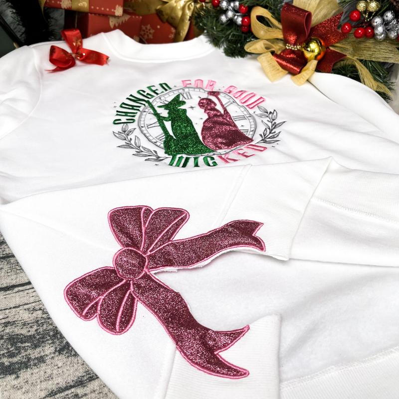 Embroidered Side Bow Sweatshirt, Hoodie