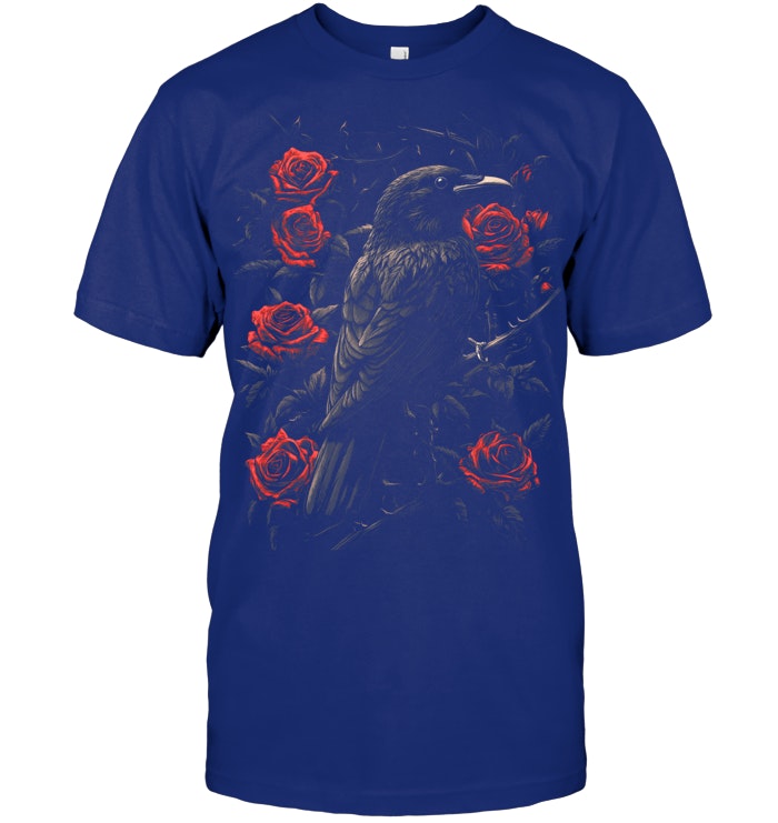 Raven Bird Gothic Kids Crow Roses Nature Floral T Shirt