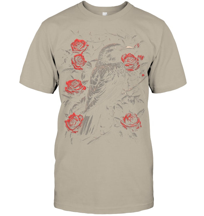 Raven Bird Gothic Kids Crow Roses Nature Floral T Shirt