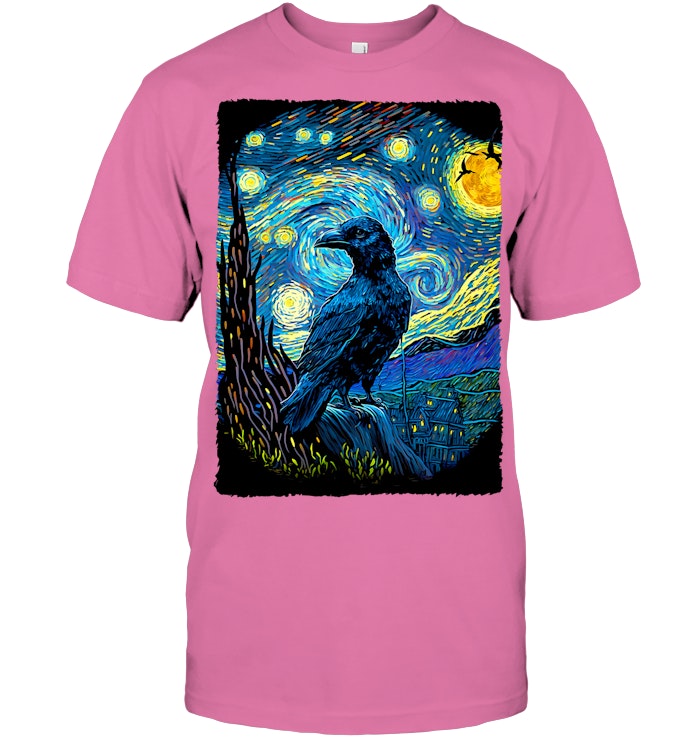 Raven Starry Night Style Painting, Van Gogh Crow Lover T Shirt