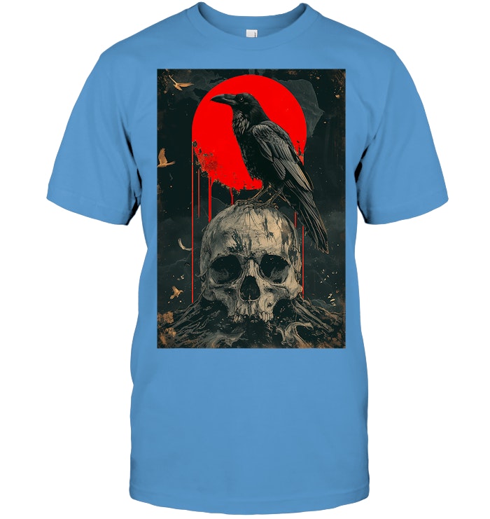 Red Moon Black Gothic Raven Skull Graphic Black Crow T Shirt