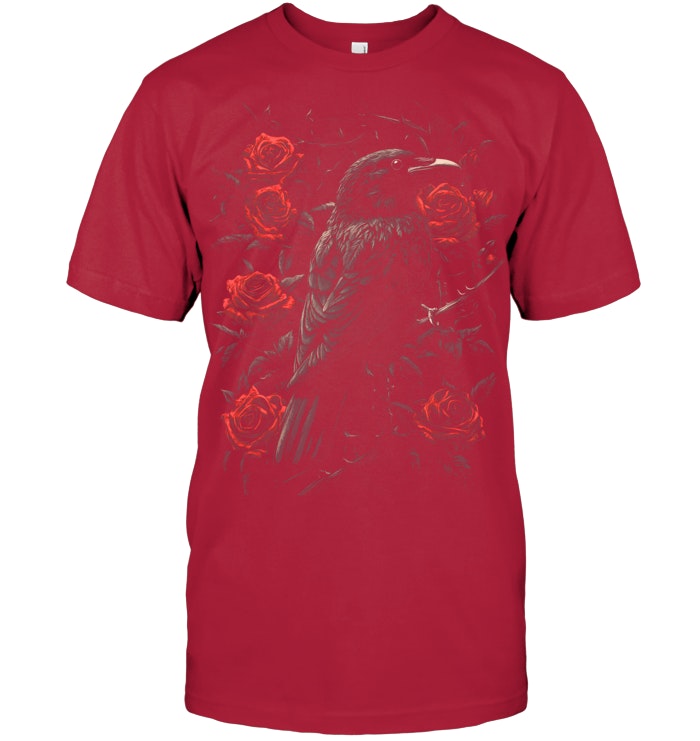 Raven Bird Gothic Kids Crow Roses Nature Floral T Shirt