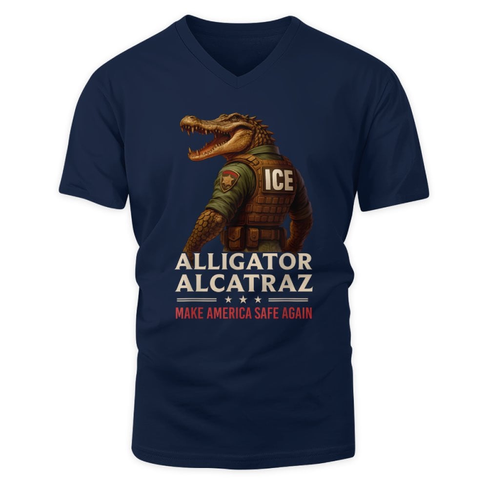 Alligator Alcatraz Funny Florida Everglades Dark Humor ICE V Neck