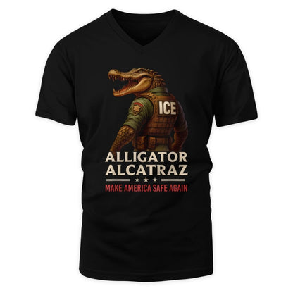Alligator Alcatraz Funny Florida Everglades Dark Humor ICE V Neck