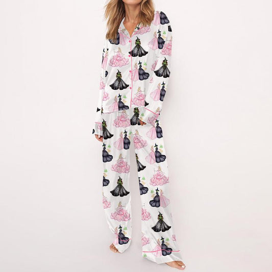 Wicked Print Satin Pajama Set For Women
