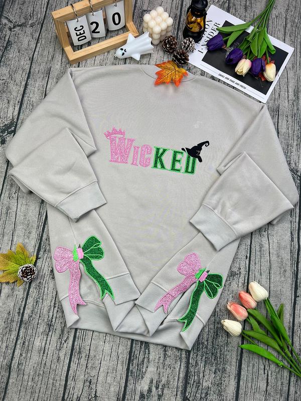 Embroidered Side Bow Sweatshirt, Hoodie