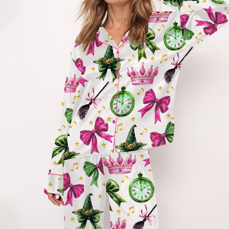 Wicked Print Satin Pajama Set For Women