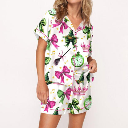 Wicked Print Satin Pajama Set For Women