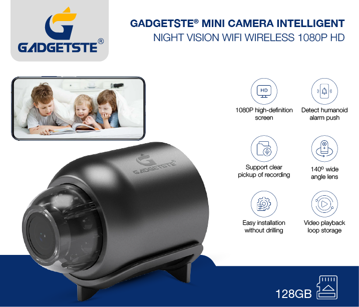 Gadgetste® X5 Mini WiFi Security Camera - 1080P, Night Vision, Motion Detection