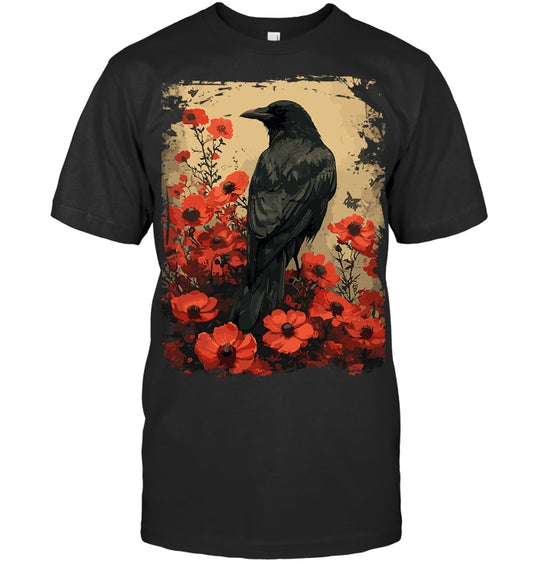 Gothic Raven Rose Enchanted, Vintage Floral Crow T Shirt