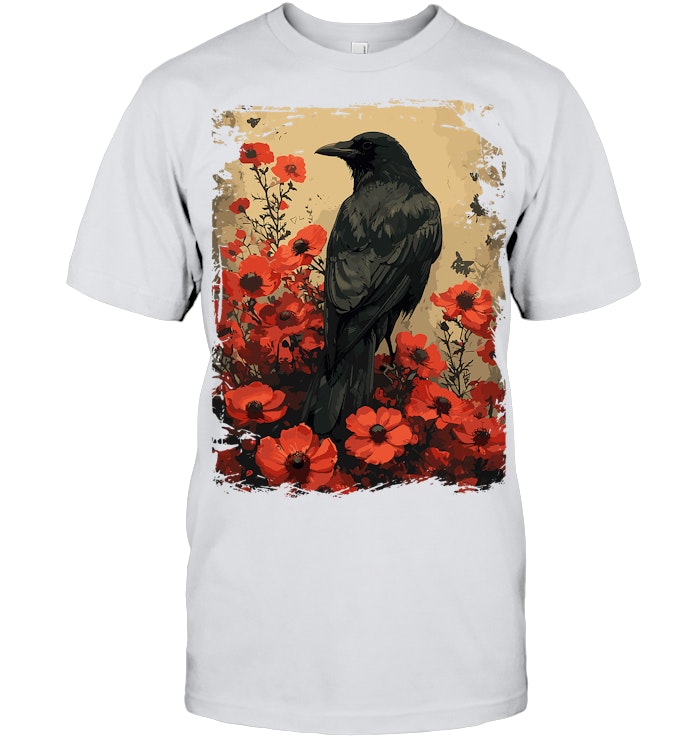 Gothic Raven Rose Enchanted, Vintage Floral Crow T Shirt