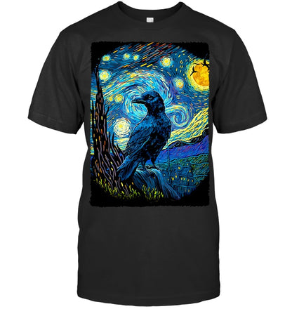Raven Starry Night Style Painting, Van Gogh Crow Lover T Shirt