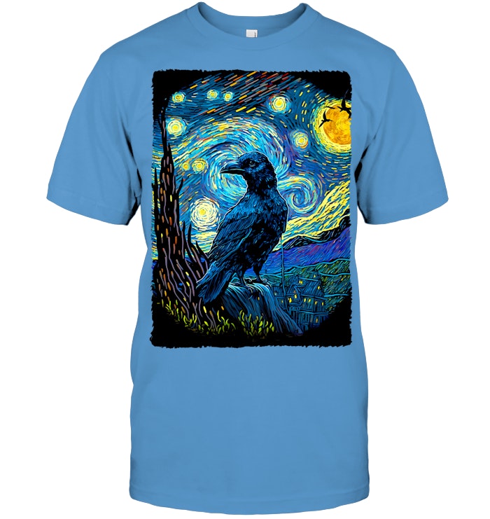 Raven Starry Night Style Painting, Van Gogh Crow Lover T Shirt