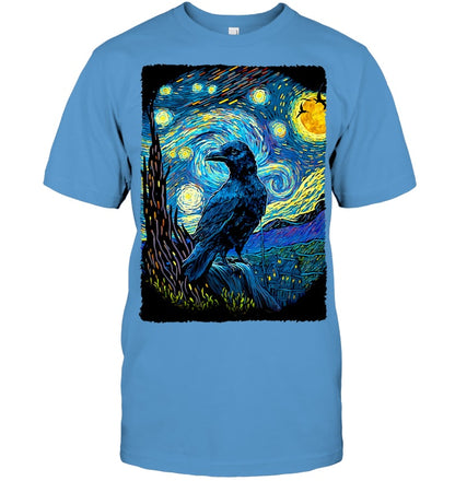 Raven Starry Night Style Painting, Van Gogh Crow Lover T Shirt