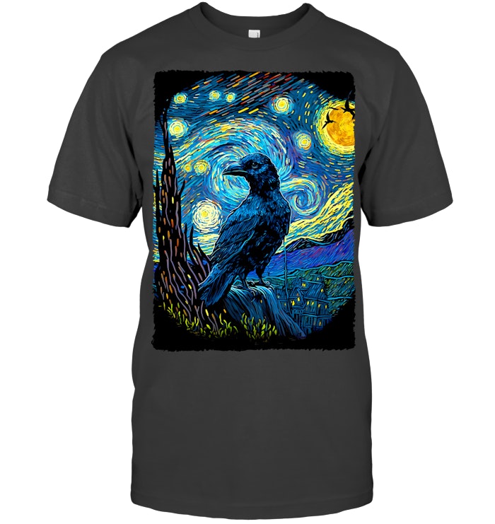 Raven Starry Night Style Painting, Van Gogh Crow Lover T Shirt
