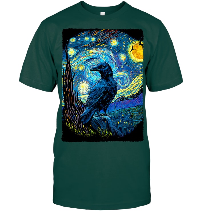 Raven Starry Night Style Painting, Van Gogh Crow Lover T Shirt