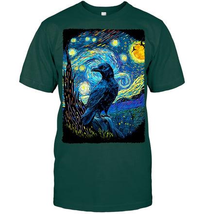 Raven Starry Night Style Painting, Van Gogh Crow Lover T Shirt