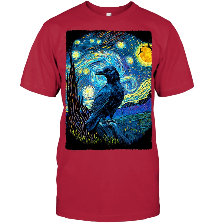 Raven Starry Night Style Painting, Van Gogh Crow Lover T Shirt