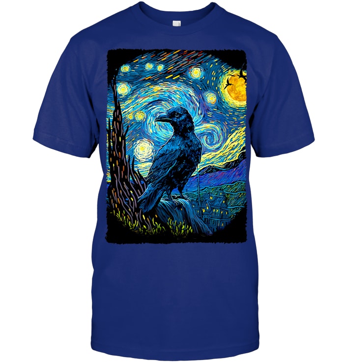 Raven Starry Night Style Painting, Van Gogh Crow Lover T Shirt