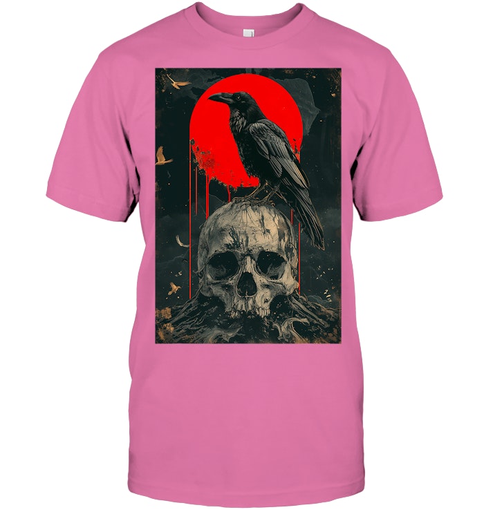 Red Moon Black Gothic Raven Skull Graphic Black Crow T Shirt