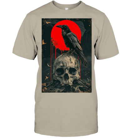 Red Moon Black Gothic Raven Skull Graphic Black Crow T Shirt