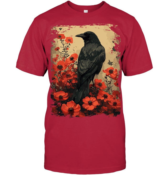 Gothic Raven Rose Enchanted, Vintage Floral Crow T Shirt