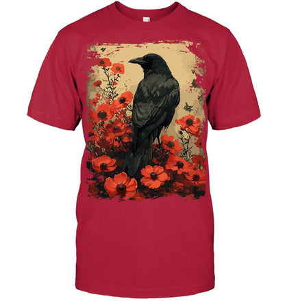 Gothic Raven Rose Enchanted, Vintage Floral Crow T Shirt
