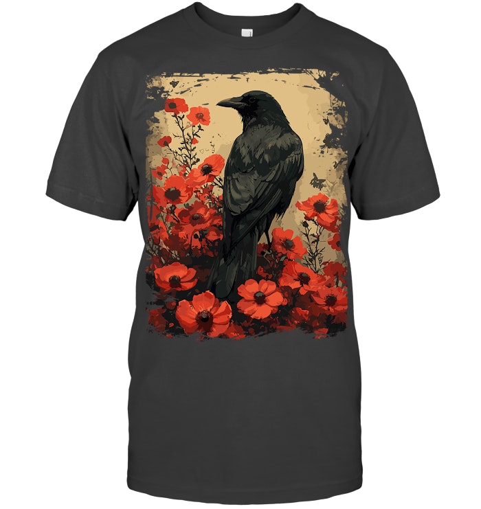 Gothic Raven Rose Enchanted, Vintage Floral Crow T Shirt