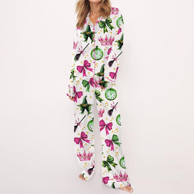 Wicked Print Satin Pajama Set For Women
