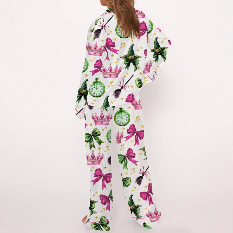 Wicked Print Satin Pajama Set For Women