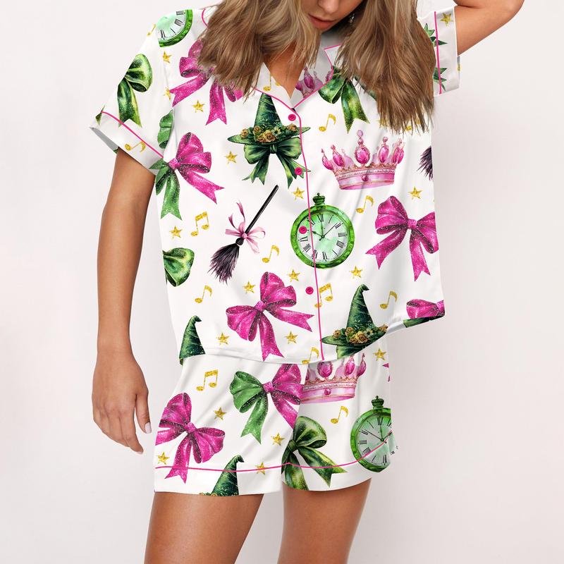 Wicked Print Satin Pajama Set For Women