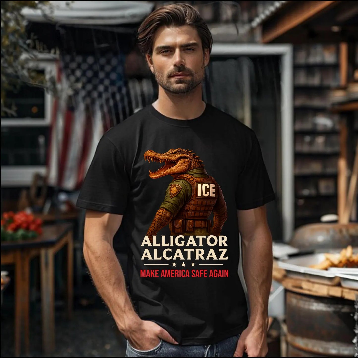 Alligator Alcatraz Funny Florida Everglades Dark Humor ICE Tee