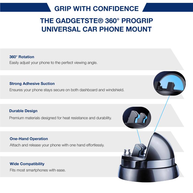 GADGETSTE® 360° PROGRIP UNIVERSAL CAR PHONE MOUNT