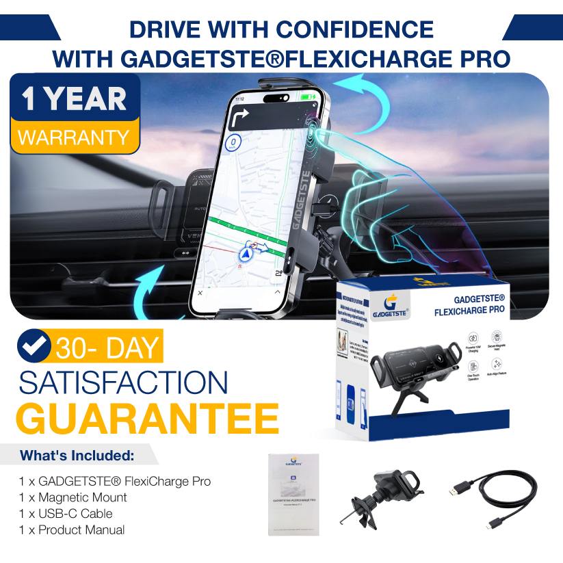 GADGETSTE® FLEXICHARGE PRO - 15W AUTO-ALIGN WIRELESS CAR CHARGER AND MOUNT