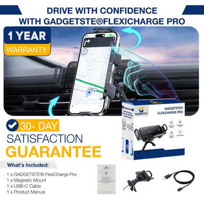 GADGETSTE® FLEXICHARGE PRO - 15W AUTO-ALIGN WIRELESS CAR CHARGER AND MOUNT